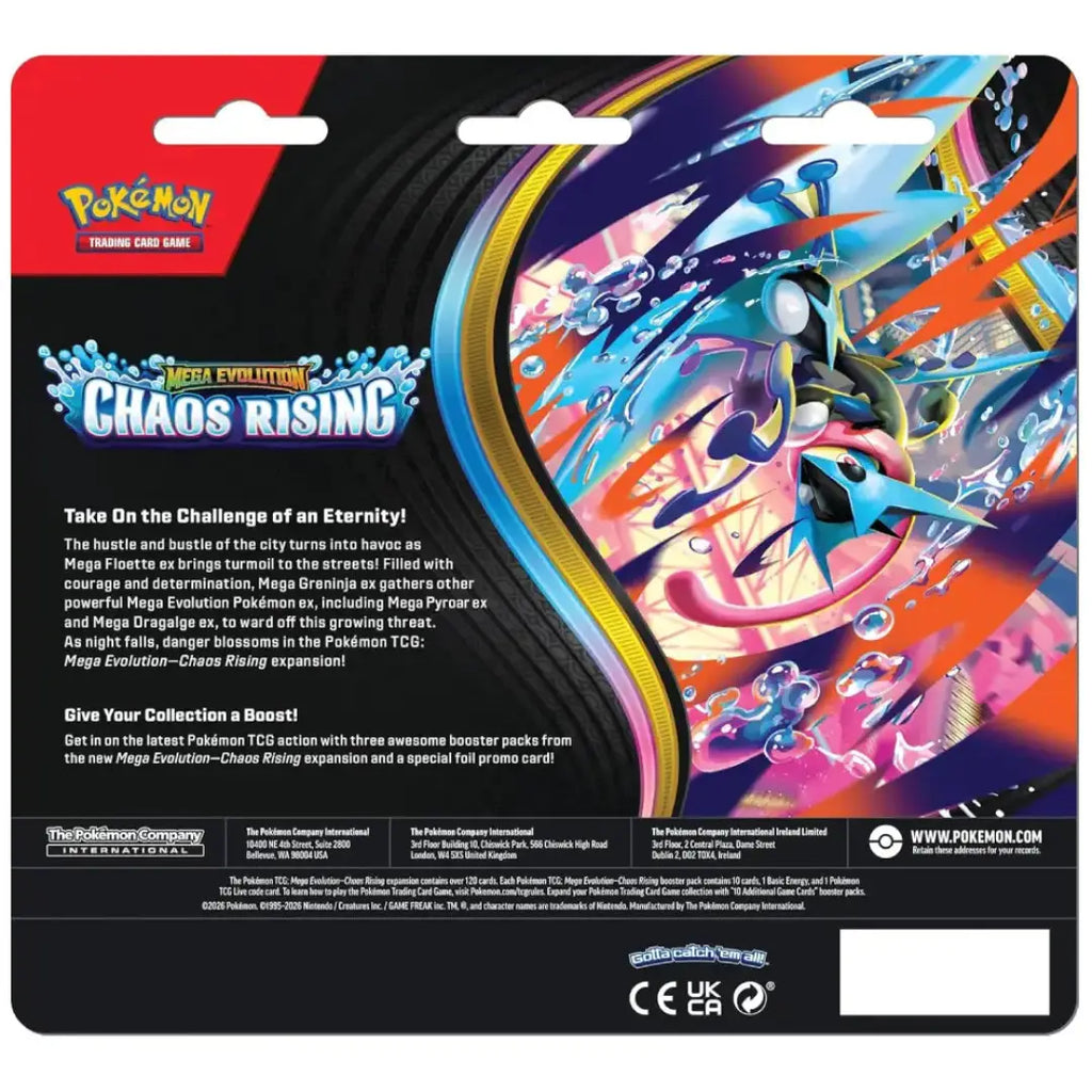 Pokémon TCG Mega Evolution Chaos Rising Triple Pack | 1 Foil Promo Card & 3 Booster Packs