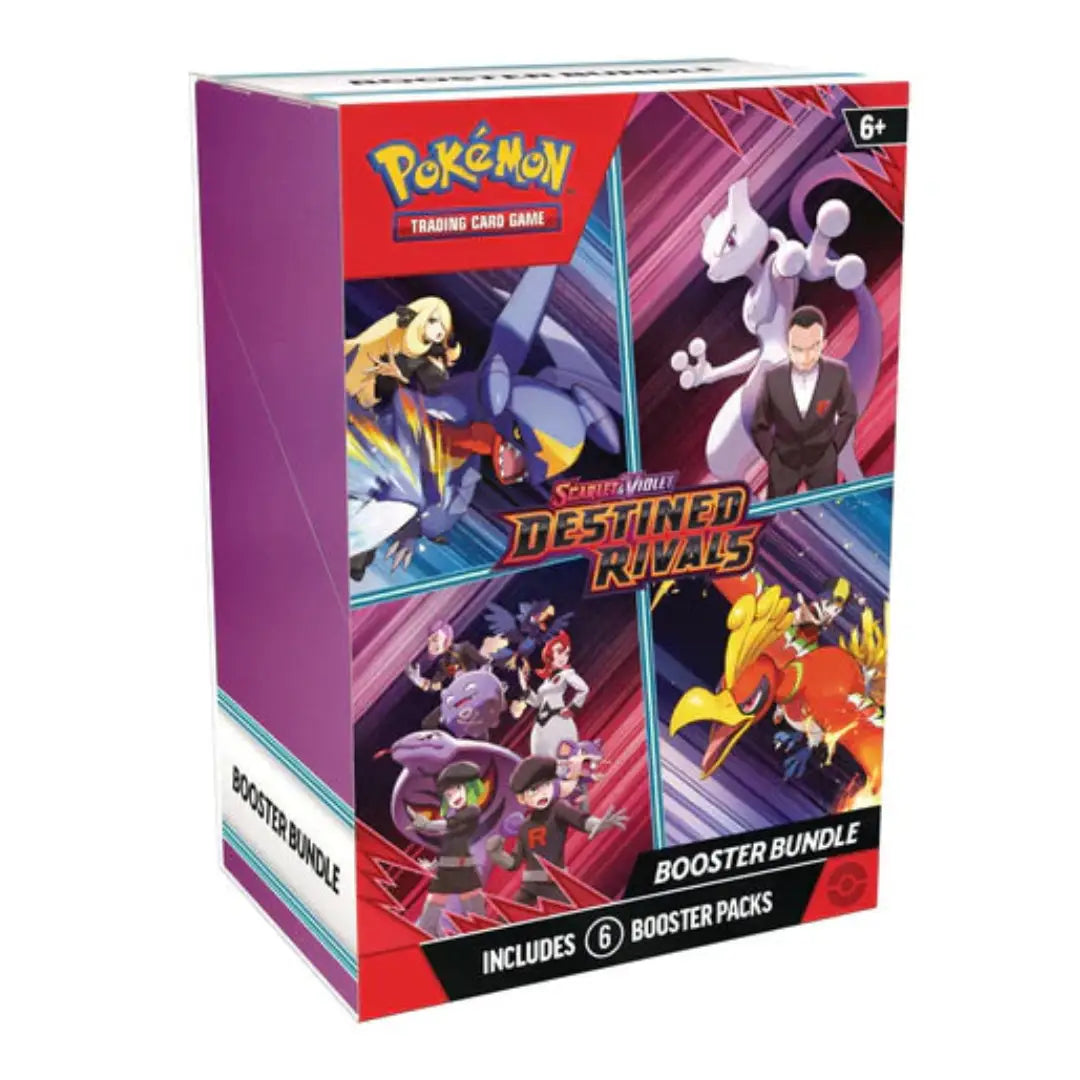Pokémon Trading Card Game Scizér World Destined Rivals Booster Bundle box, featuring colorful character artwork on a white background.