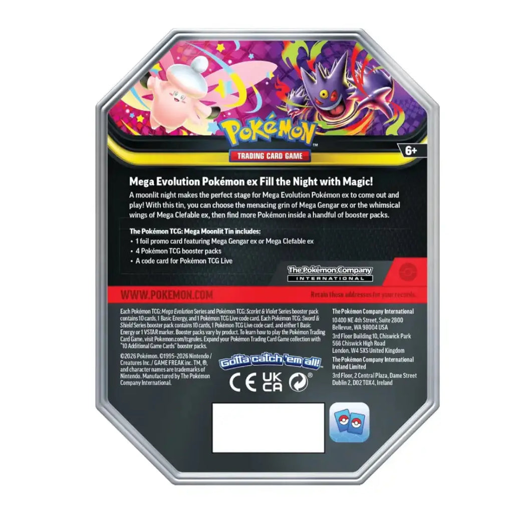 Pokémon TCG Mega Moonlit Tin featuring Mega Clefable ex