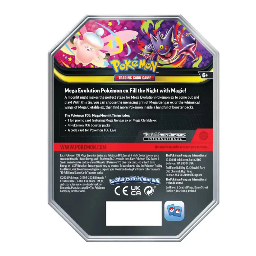 Pokémon TCG Mega Moonlit Tin featuring Mega Clefable ex