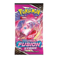 Pokémon Trading Card Game Sword Shield Fusion Strike booster pack featuring a pink character illustration on a predominantly pink and purple cover.