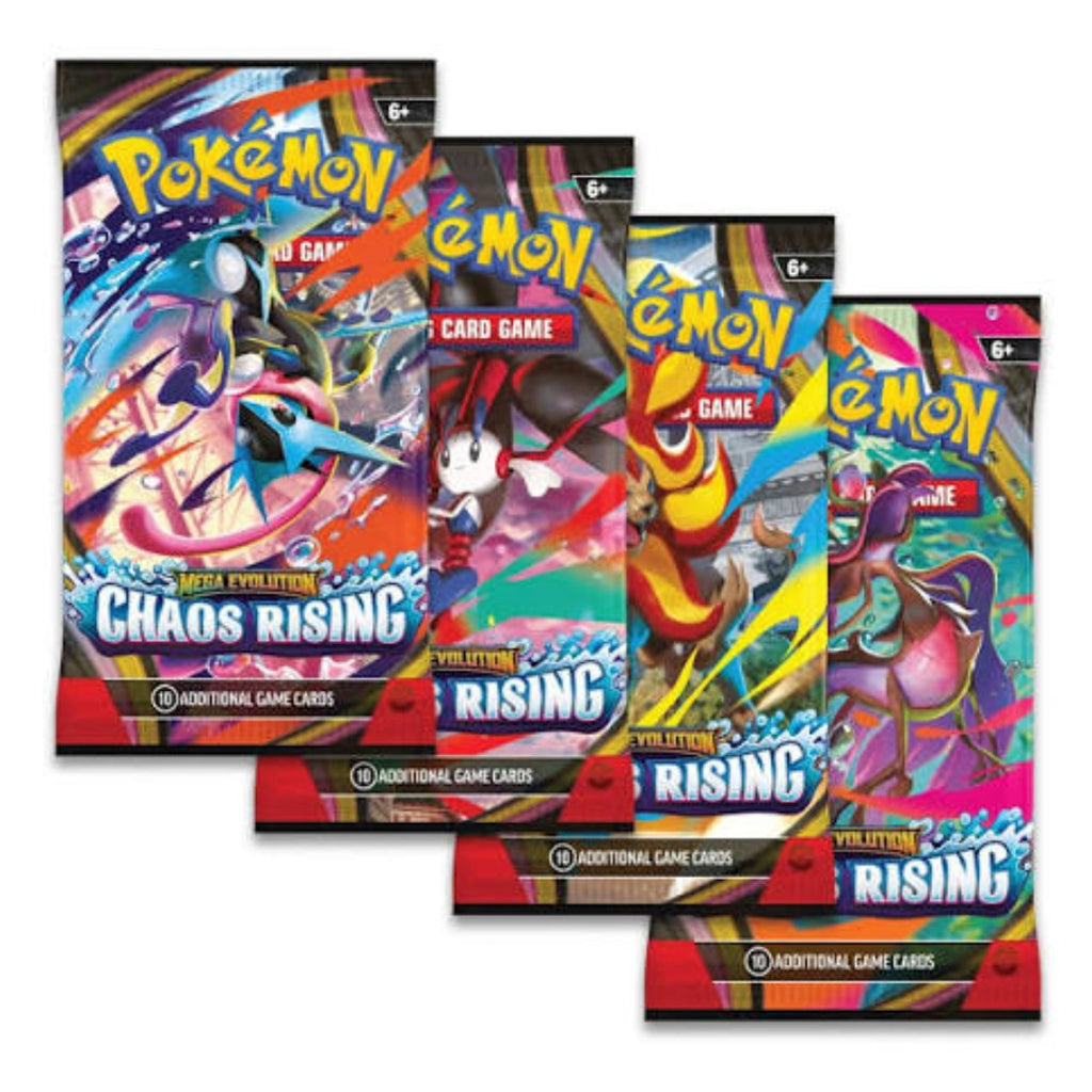 Loose, unsearched Pokémon TCG Chaos Rising single booster packs pulled straight from a freshly opened 36-pack display box at Collector Ace Mumbai India