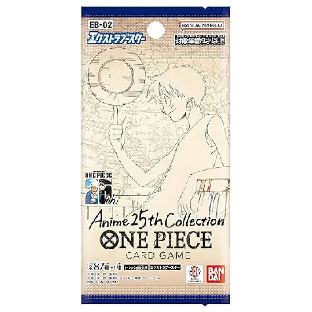 A single authentic Japanese edition One Piece Card Game EB-02 Anime 25th Collection booster pack featuring official celebratory anniversary character art, from Collector Ace Mumbai