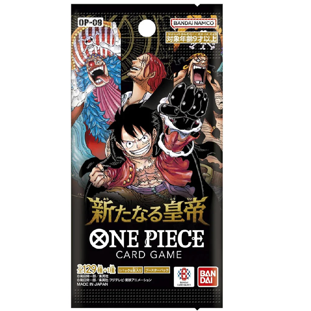 A single authentic Japanese edition One Piece Card Game OP-09 The New Emperor booster pack featuring spectacular Yonko character artwork, from Collector Ace Mumbai