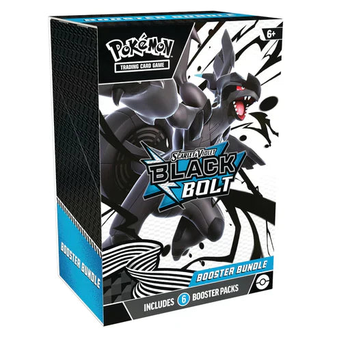 A pristine, factory-sealed English edition Pokémon TCG Scarlet & Violet Black Bolt booster bundle box showcasing lightning motifs and crisp Unova branding, at Collector Ace Mumbai