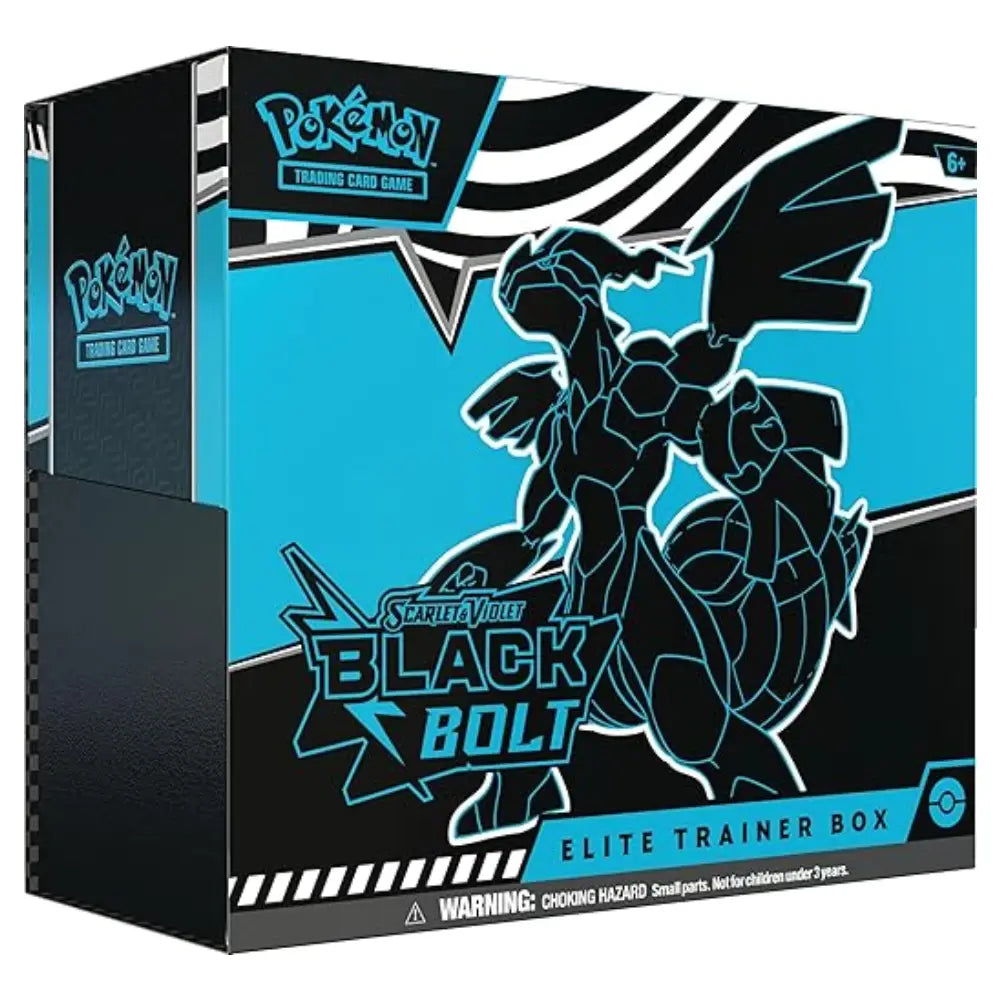 A pristine English edition Pokémon TCG Scarlet & Violet Black Bolt Elite Trainer Box highlighting electrifying dark theme artwork and Thundurus graphics, at Collector Ace Mumbai.