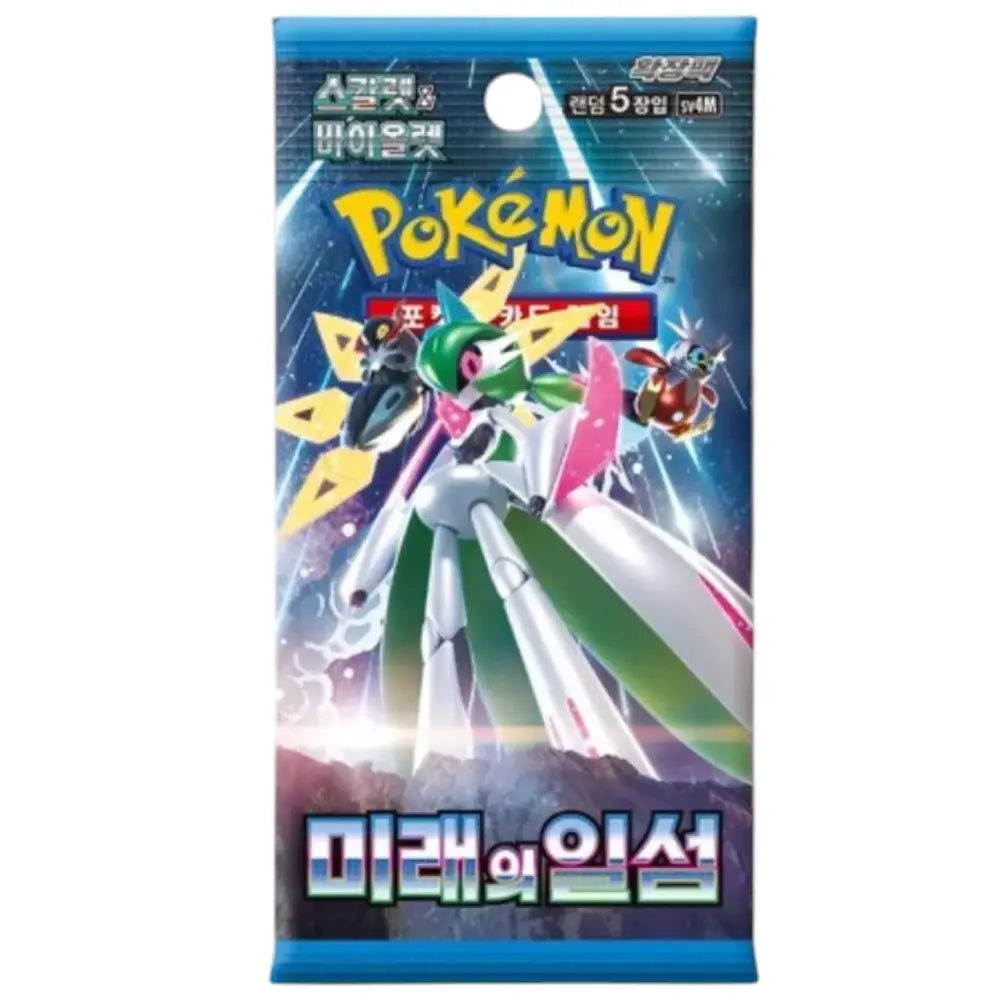 A pristine Korean edition Pokémon TCG Future Flash booster box highlighting cybernetic violet-era character graphics, from Collector Ace Mumbai