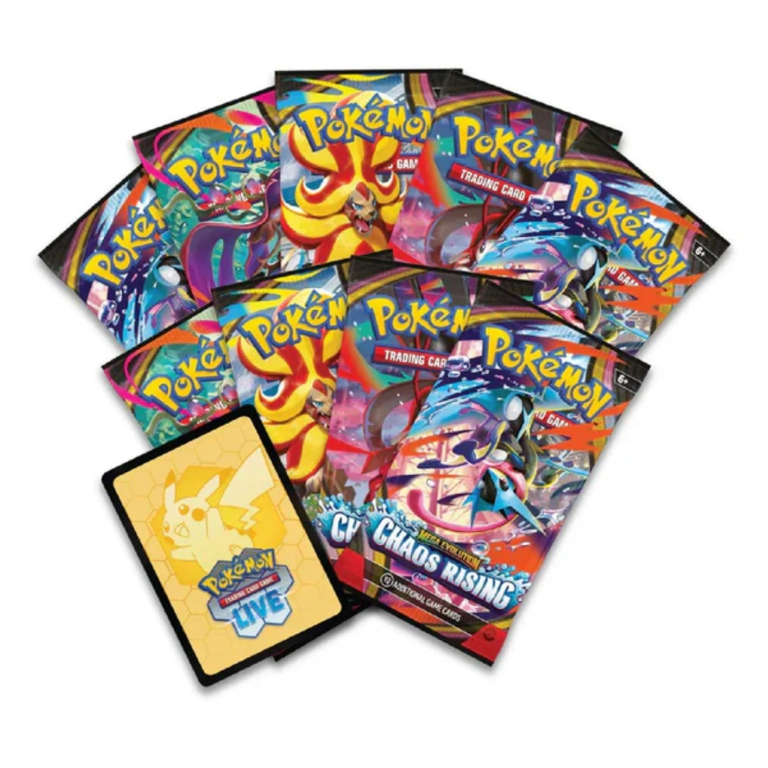 100% original, factory-sealed Pokémon Chaos Rising Premium Mega Evolution ETBs with intact manufacturer wrap at Collector Ace Mumbai India